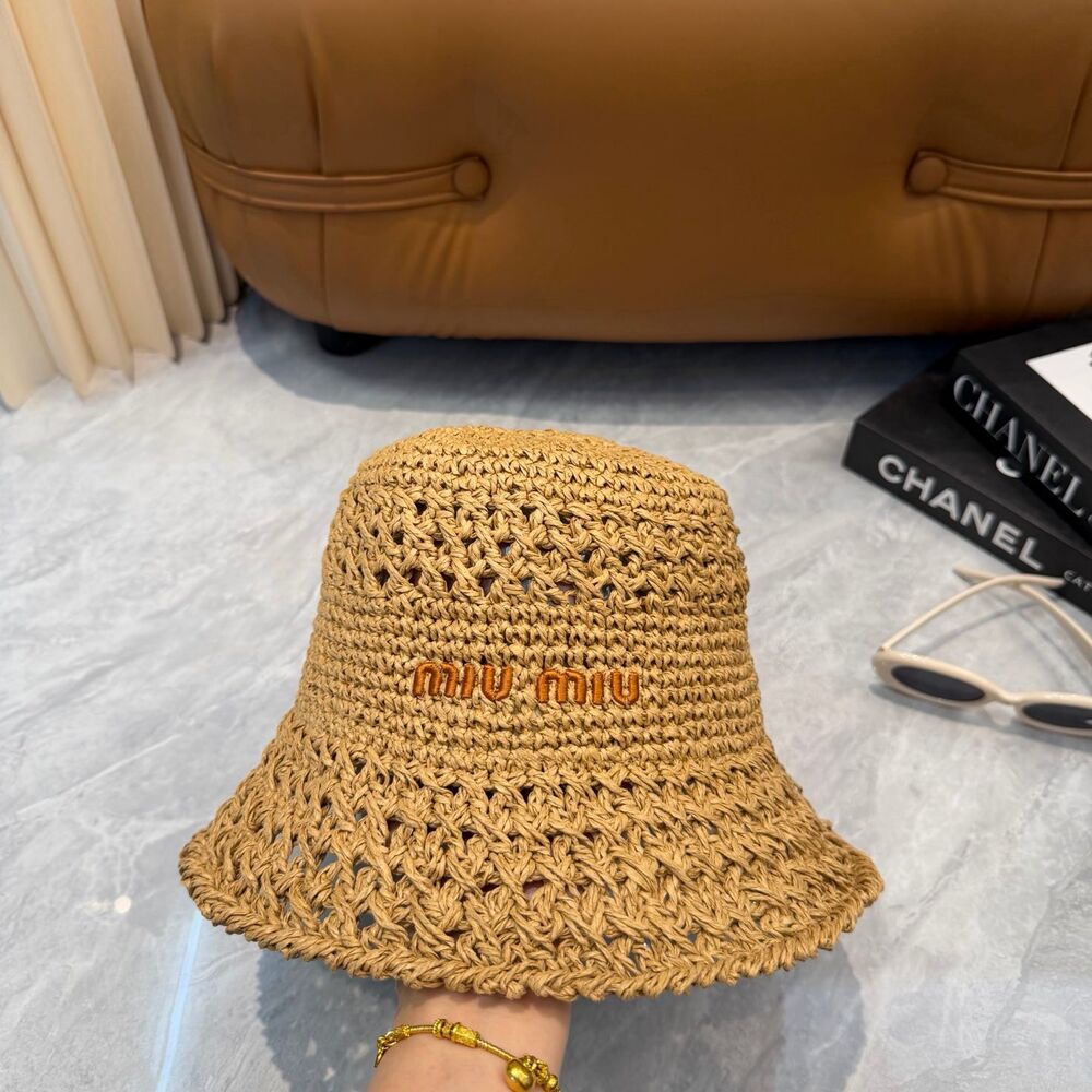 Miu Miu Crochet Straw Bucket Hat
